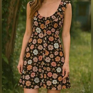 Derek Heart Super Soft Black Pink Whimsy Sleeveless Faux Button Down Mini Dress